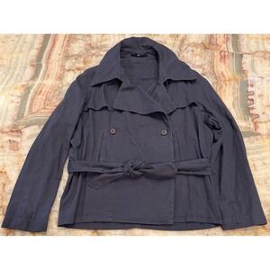 Jarbo Womens Short Trench Coat Jacket Dark Blue Double Breasted Belted 0